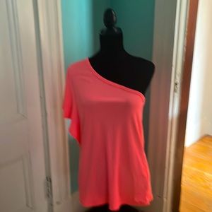One Shoulder Summer Top with ruffle sleeve in a pretty coral color